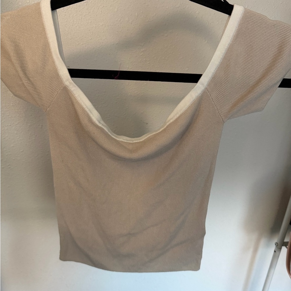 Divided Beige Crop Top with White Trim